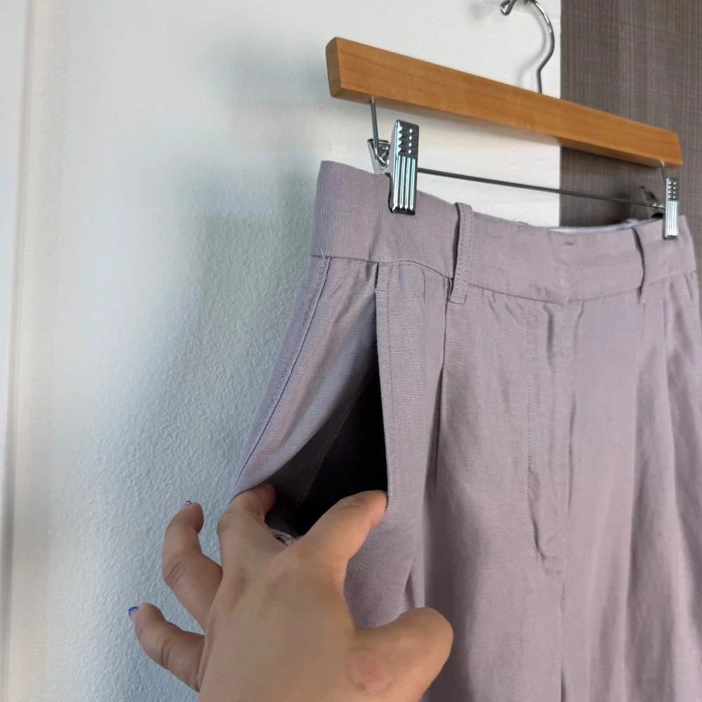 Aritzia Wilfred The Effortless Pants Linen Blend Trouser Cloudy Lilac Size 8